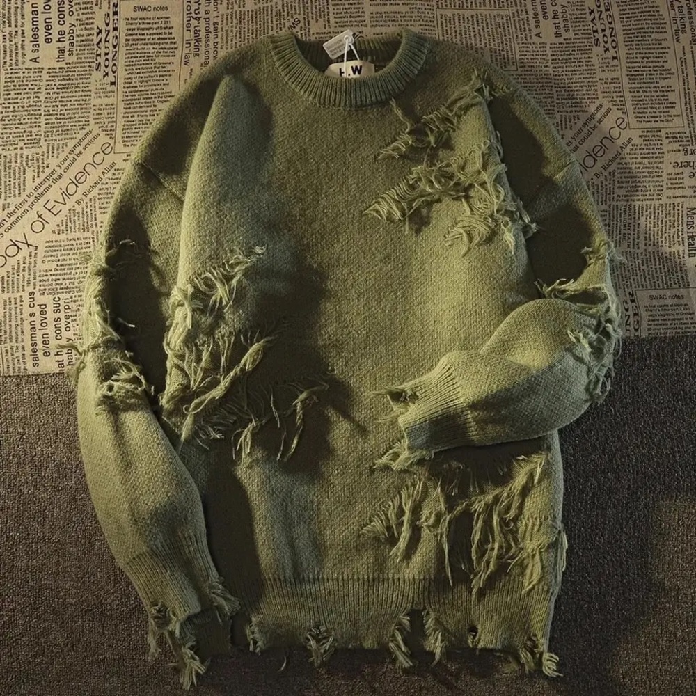 Green fringe sweater